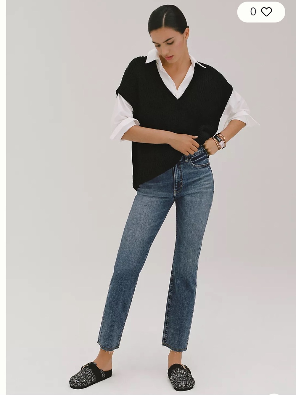 By Anthropologie Black Ribbed Knit Layered V-Neck Vest size Medium - Picture 2 of 13